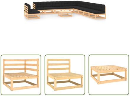 Pallet Loungeset - Hoek/Middenbank 70x70x67 - Tafel 70x70x30 - Antraciet - Grenenhout Grijs