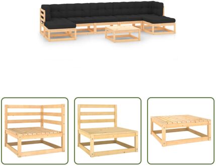 Pallet Loungeset - Hoek/middenbank 70x70x67cm - Tafel/voetenbank 70x70x30cm - Antraciet kussen - Grijs