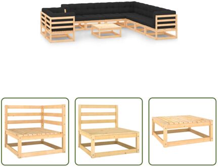 Pallet Loungeset - Hoek/middenbank 70x70x67cm - Tafel/voetenbank 70x70x30cm - Antraciet kussens - Grijs