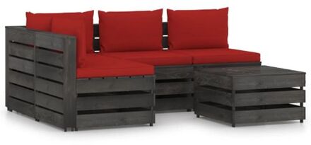 Pallet loungeset - Hoekbank - middenbank - tafel - 69 x 70 x 66 cm - Grenenhout Rood