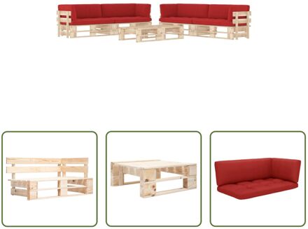 Pallet loungeset - hout - 110x65x55 cm - rood kussen