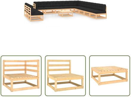 Pallet Loungeset - Houten tuinmeubelset - Grenenhout - 70x70x67cm - Antraciet kussen Grijs