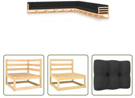 Pallet Loungeset - Houten Tuinmeubelset - Grenenhout - Antraciet Kussens - Modulair Ontwerp Grijs