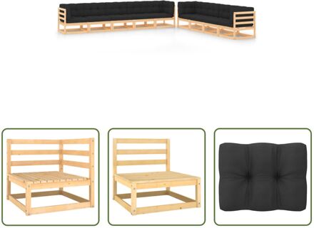 Pallet Loungeset - Houten Tuinset - 70x70x67 cm - Antraciet kussen Grijs