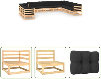 Pallet Loungeset - Houten Tuinset - 70x70x67 cm - Antraciet Kussen Grijs