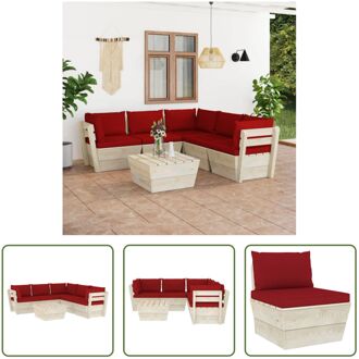 Pallet Loungeset Tuin - 6-delig - 60 x 60 cm - Geïmpregneerd vurenhout - Wijnrode kussens Rood