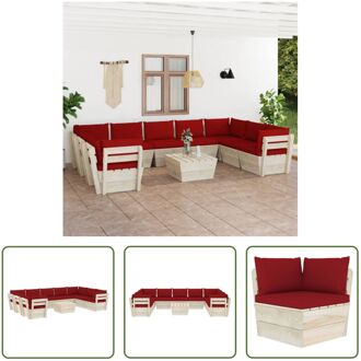 Pallet Loungeset - Tuinmeubelset - 10-delig - Hout - 60 x 60 x 65 cm - Wijnrode kussens Rood