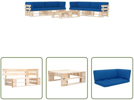 Pallet loungeset - Tuinmeubelset - Geïmpregneerd grenenhout - Koningsblauwe kussens