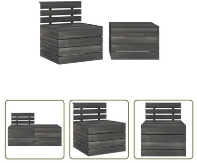 Pallet Loungeset - Tuinmeubelset - Massief grenenhout - 60 x 65 x 71.5 cm - Donkergrijs