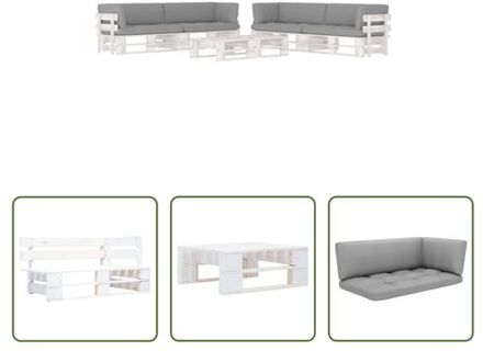 Pallet loungeset - tuinmeubelset van geïmpregneerd grenenhout - incl - kussens - grijs - 60x60x25cm Wit