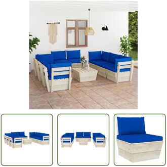 Pallet tuinset 9-delig - 60x60x65 cm - blauw kussen