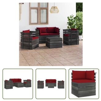 Pallet Tuinset - Grenenhout - Armstoel 70x65x71.5cm - Hoekbank 65x65x71.5cm - Tafel 60x60x41.5cm Rood