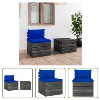 Pallet Tuinset - Grenenhout - Blauwe Kussens - 60x65x71.5cm - 60x60x41.5cm - Modulair