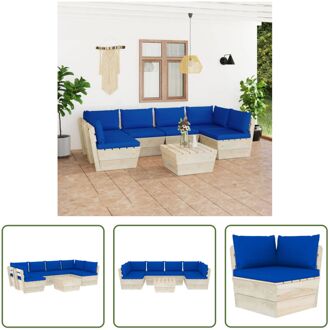 Pallet Tuinset - Houten loungeset - 7-delig - Blauw kussen - Geïmpregneerd vurenhout - Modulair