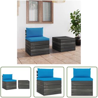 Pallet Tuinset - Houten Loungeset - Massief grenenhout - Lichtblauw kussen - 60x65x71.5cm