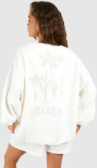 Palm Print Slogna Oversized Sweatshirt, Ecru - L