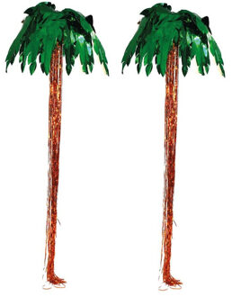 Palmboom decoratie - 2x - 300 x 70 cm - met plafond haak - folie - Hawaii thema - versieringen
