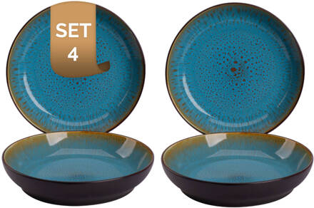 Palmer Bord diep Lotus 21 cm Turquoise Zwart Stoneware 4 stuks