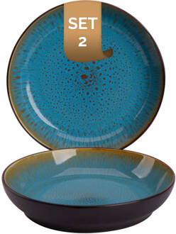 Palmer Bord diep Lotus 21 cm Zwart Turquoise Stoneware 2 stuks