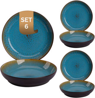 Palmer Bord diep Lotus 21 cm Zwart Turquoise Stoneware 6 stuk(s)