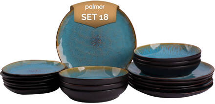 Palmer Bordenset Lotus Stoneware 6-persoons 18-delig Turquoise Zwart