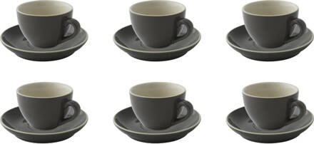 Palmer Cappuccinokop en schotel Colors 18 cl 14 cm Grijs 6 stuk(s)