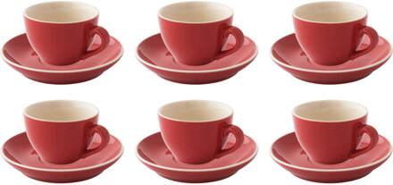 Palmer Cappuccinokop en schotel Colors 18 cl 14 cm Rood 6 stuk(s)