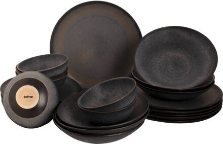 Palmer Serviesset Houston Stoneware 6-persoons 24-delig Zwart Grijs