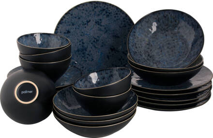 Palmer Serviesset Lester Stoneware 6-persoons 24-delig Zwart Blauw