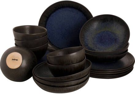 Palmer Serviesset Tama Stoneware 6-persoons 24-delig Blauw Zwart