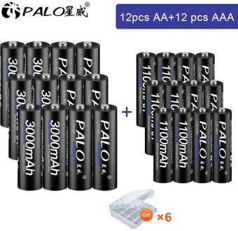 Palo 1.2V Aa Oplaadbare Batterij Aa + Aaa Batterij Oplaadbare Aaa 1.2V Ni-Mh Batterij + Smart Charger Aa aaa Batterij Oplader 12AA en 12AAA