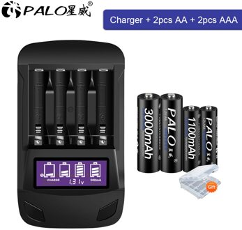 Palo 1.2V Aa Oplaadbare Batterij Aa + Aaa Batterij Oplaadbare Aaa 1.2V Ni-Mh Batterij + Smart Charger Aa aaa Batterij Oplader 2AA2AAA en lader