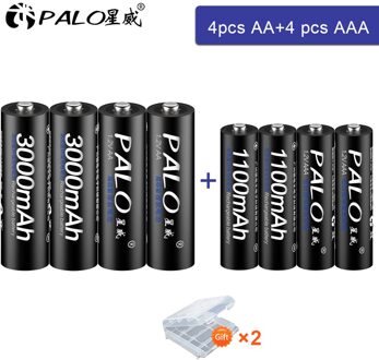 Palo 1.2V Aa Oplaadbare Batterij Aa + Aaa Batterij Oplaadbare Aaa 1.2V Ni-Mh Batterij + Smart Charger Aa aaa Batterij Oplader 4AA en 4AAA