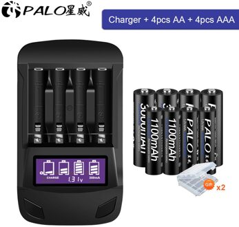 Palo 1.2V Aa Oplaadbare Batterij Aa + Aaa Batterij Oplaadbare Aaa 1.2V Ni-Mh Batterij + Smart Charger Aa aaa Batterij Oplader 4AA4AAA en lader