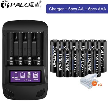 Palo 1.2V Aa Oplaadbare Batterij Aa + Aaa Batterij Oplaadbare Aaa 1.2V Ni-Mh Batterij + Smart Charger Aa aaa Batterij Oplader 6AA6AAA en lader
