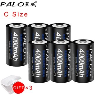 Palo 1.2V C Size Oplaadbare Batterij 4000Mah 1.2V Nimh Batterij Oplaadbare Voor Radio 6stk accu