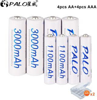 Palo 1.2V Nimh Oplaadbare Aaa Batterijen Aaa + Aa Oplaadbare Batterij Aa Batteria 3000 Mah 1.2V Aa aaa Batterij Slimme Lader Lcd 4 AA 4 AAA