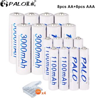 Palo 1.2V Nimh Oplaadbare Aaa Batterijen Aaa + Aa Oplaadbare Batterij Aa Batteria 3000 Mah 1.2V Aa aaa Batterij Slimme Lader Lcd 8 AA 8 AAA