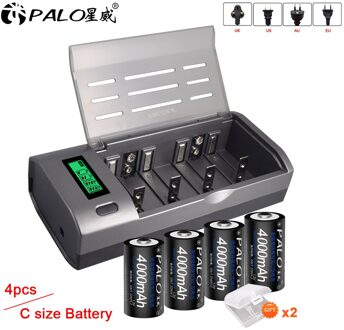 Palo 1-8 Stuks C Size Oplaadbare Batterij Type C Batterij 1.2V Ni-Mh Hoge Capaciteit Oplaadbare Batterij 4000mah 4 accu 1 lader