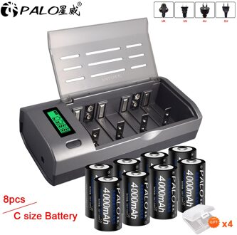 Palo 1-8 Stuks C Size Oplaadbare Batterij Type C Batterij 1.2V Ni-Mh Hoge Capaciteit Oplaadbare Batterij 4000mah 8 accu 1 lader