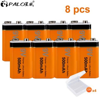 Palo 9V Oplaadbare Batterij 500Mah Lithium Oplaadbare Batterij 9V 6f22 Batterij Oplaadbare 8stk accu