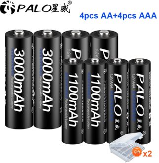 Palo Aa 1.2V Oplaadbare Batterijen + Aaa Oplaadbare Batterij Voor Speelgoed + 1.2V Batterij Oplader Voor 1.2V ni-Mh Aa Aaa Batterij Blauw