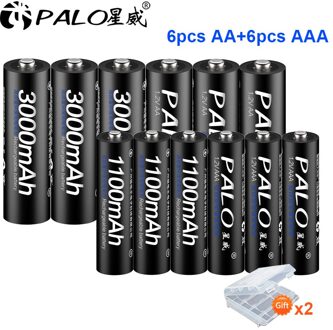 Palo Aa 1.2V Oplaadbare Batterijen + Aaa Oplaadbare Batterij Voor Speelgoed + 1.2V Batterij Oplader Voor 1.2V ni-Mh Aa Aaa Batterij geel