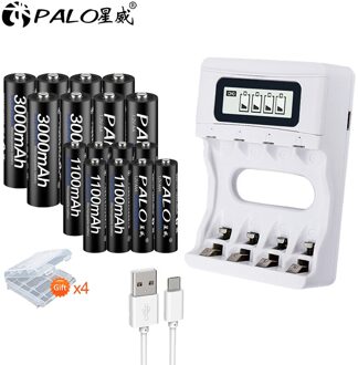 Palo Aa 1.2V Oplaadbare Batterijen + Aaa Oplaadbare Batterij Voor Speelgoed + 1.2V Batterij Oplader Voor 1.2V ni-Mh Aa Aaa Batterij Rood