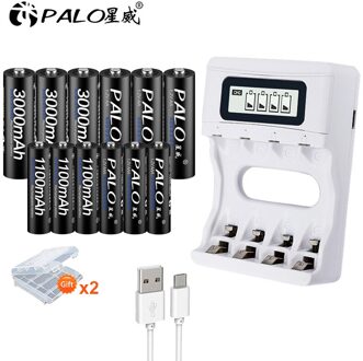 Palo Aa 1.2V Oplaadbare Batterijen + Aaa Oplaadbare Batterij Voor Speelgoed + 1.2V Batterij Oplader Voor 1.2V ni-Mh Aa Aaa Batterij WIT
