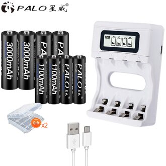 Palo Aa 1.2V Oplaadbare Batterijen + Aaa Oplaadbare Batterij Voor Speelgoed + 1.2V Batterij Oplader Voor 1.2V ni-Mh Aa Aaa Batterij zwart