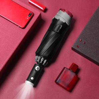Palony Volautomatische Zwarte Lijm Reverse Paraplu Reflecterende Streep Led Drie Vouwen Business Outdoor Handig Man Vrouwen Rood
