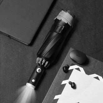 Palony Volautomatische Zwarte Lijm Reverse Paraplu Reflecterende Streep Led Drie Vouwen Business Outdoor Handig Man Vrouwen