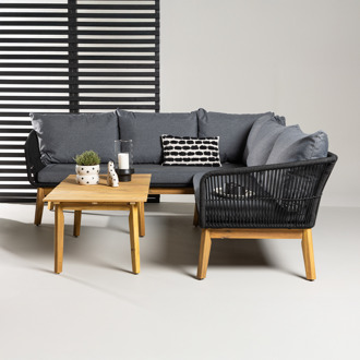 Pam tuin loungeset grijs - hoekbank en salontafel - met zitkussens