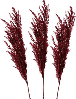 Pampasgras pluim losse steel/tak - 3x - bordeaux rood - 100 cm - Decoratie kunst graspluimen